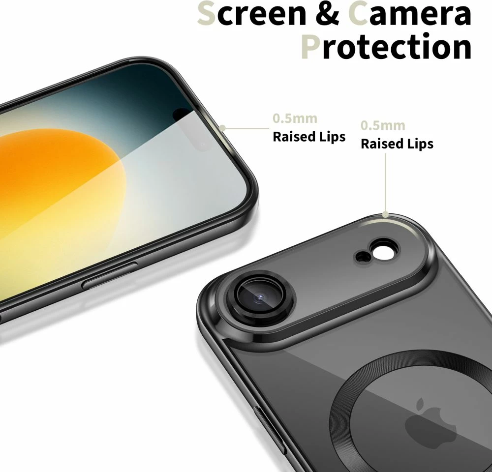 Mbështjellës Tech-Protect MagFlex për iPhone 17 Air, MagSafe, mbrojtje lente, transparent/zi, 1 copë