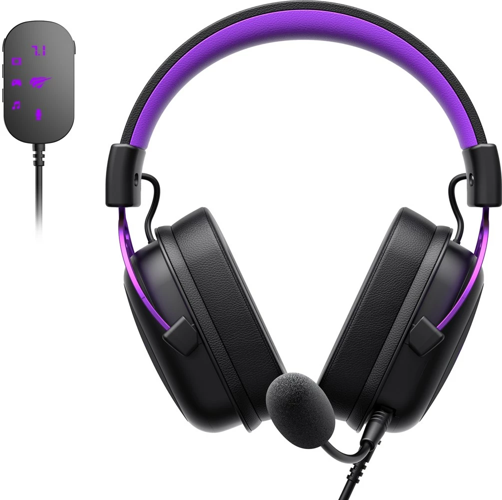 Kufje gaming HAVIT H2002C+U me mikrofon, të zeza dhe vjollcë