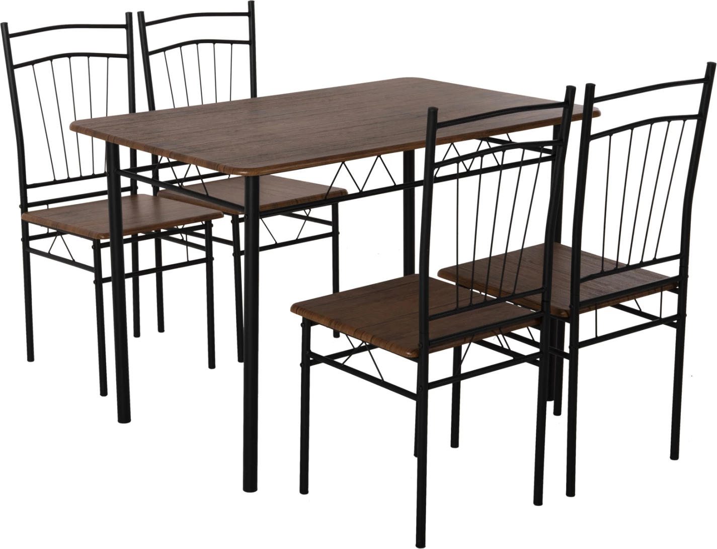 Tavolinë me karrige, 5 copë, PEARY FH9416.11, metal i zi-MDF, ngjyrë arre, 110x60x74 cm