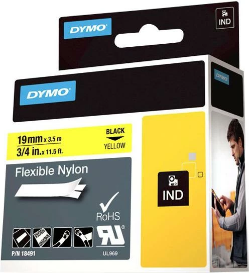 shirit etiketues, Dymo, 18491 (S0718090), i zi mbi të verdhë