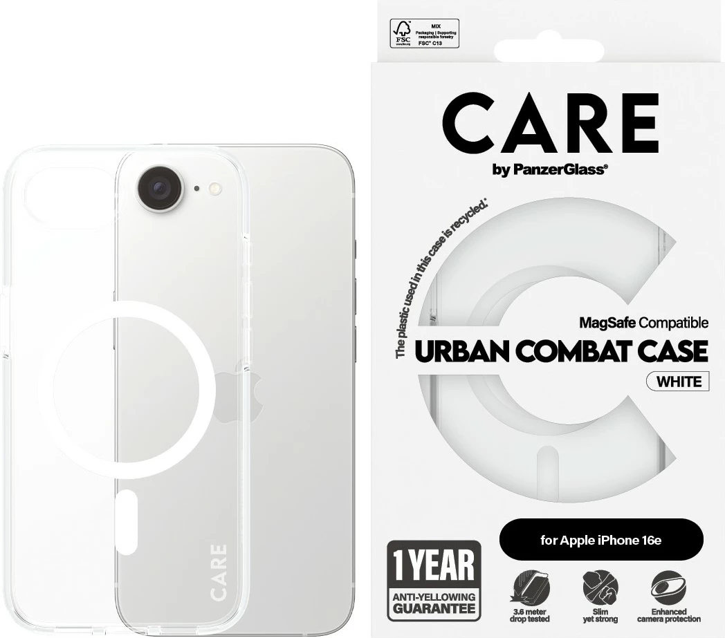 Mbështjellës PanzerGlass CARE Case Flagship Urban Combat MagSafe për iPhone 16e, transparent