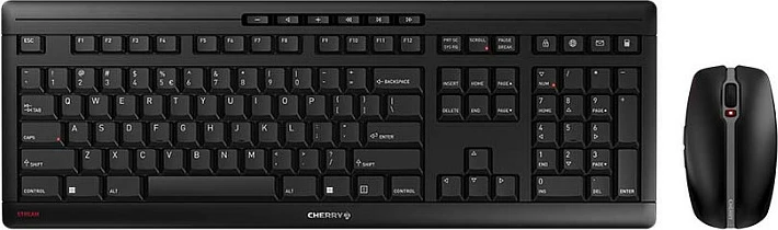 Tastierë wireless Cherry STREAM US/EU, me maus, US-Layout, e zezë