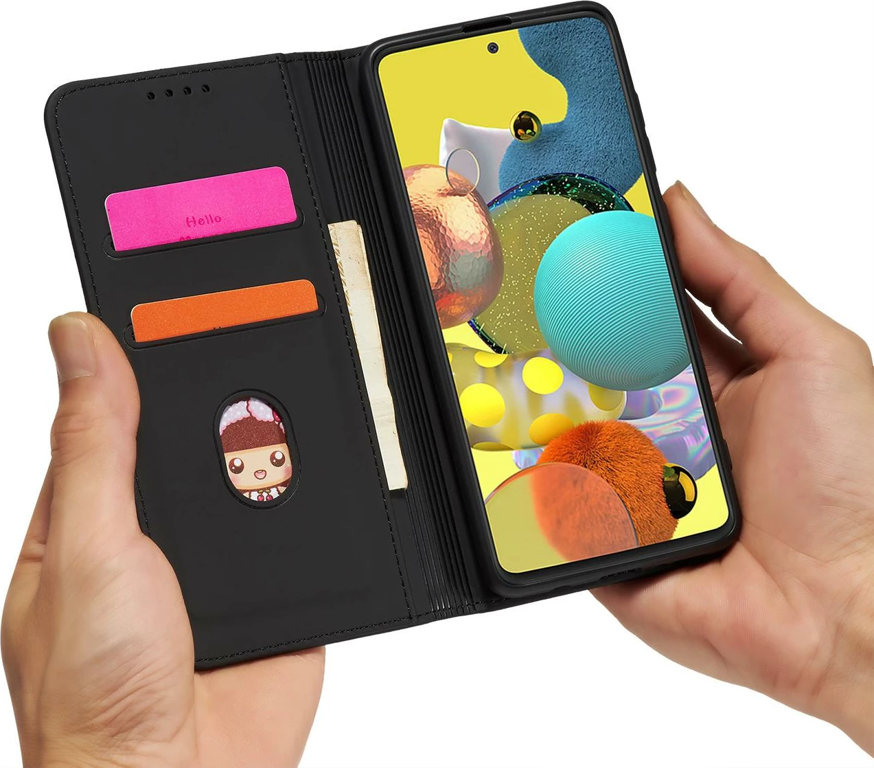 Mbështjellës Hurtel Magnet Card Case për Xiaomi Redmi Note 11 Pro, me kapak, portofol dhe qëndrim, i zi