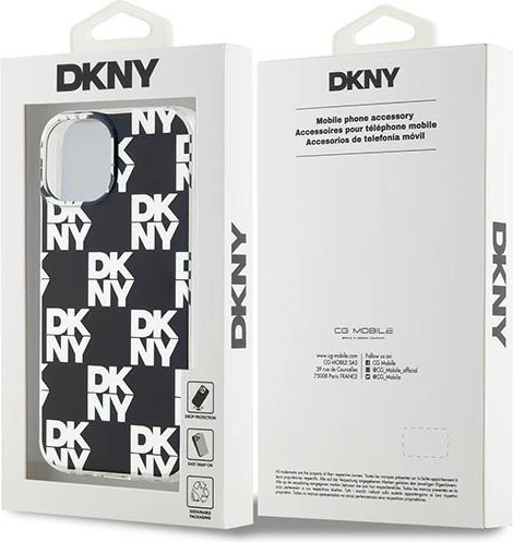 Mbështjellës DKNY IML Checkered Mono Pattern për iPhone 15/14/13, 6.1", i zi