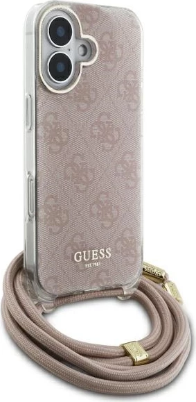 Mbështjellës Guess Crossbody Cord 4G Print për iPhone 16, Rozë