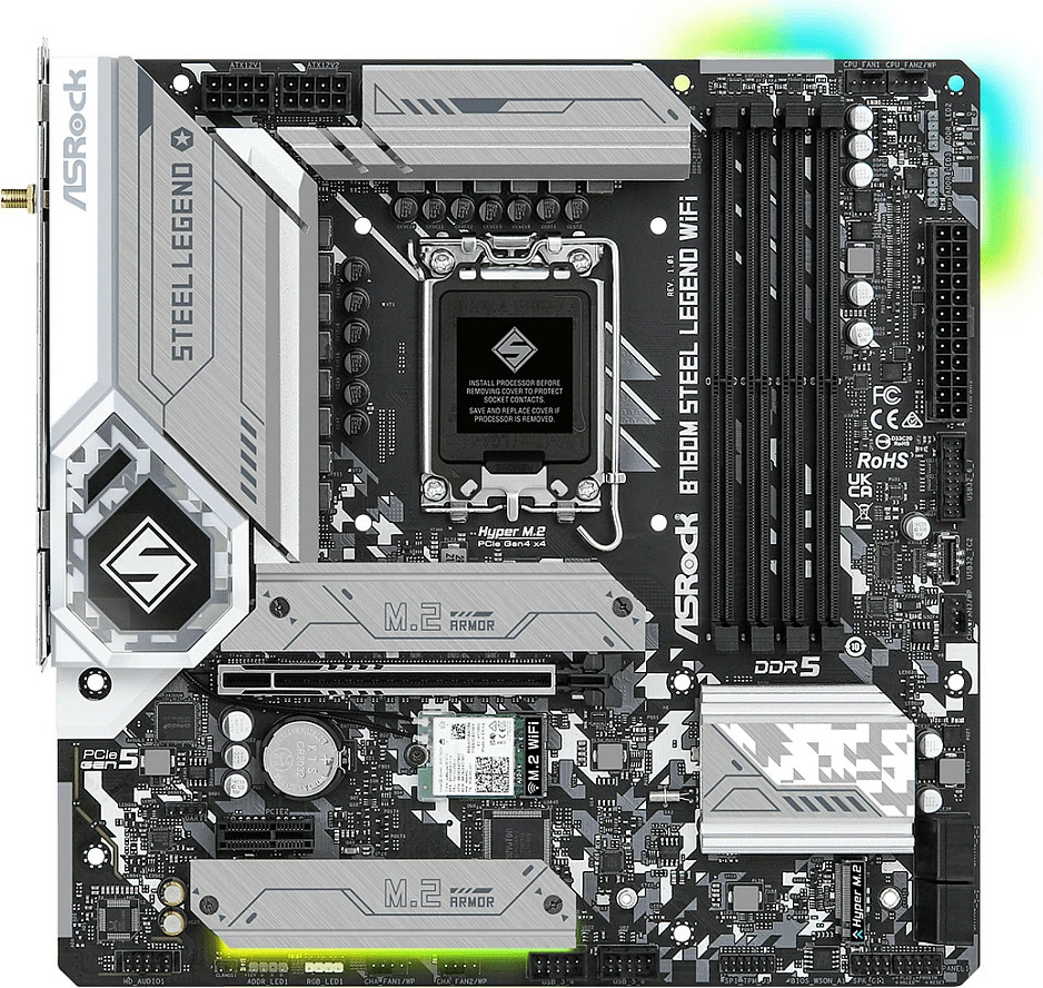 Pllakë amë ASRock B760M Steel Legend WiFi, Intel, LGA 1700, DDR5-SDRAM, 128 GB, micro ATX