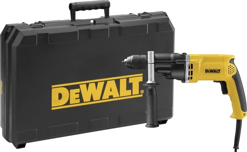 Vrtalik udarës DeWalt D21805KS 770W, mandrinë 13mm pa çelës, 2-shpejtësi, me valixhe, verdhë/zezë