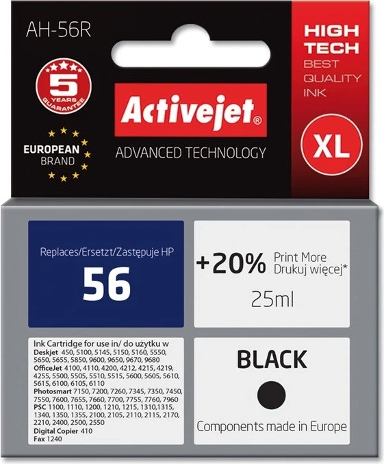 Ngjyrë zëvendësuese Activejet AH-56R për printer HP, 25 ml, e zezë
