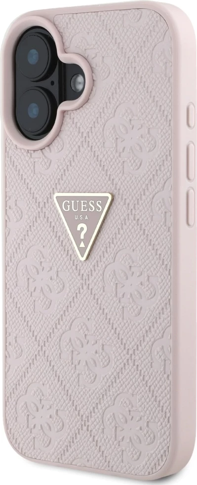 Mbështjellës Guess Hot Stamp 4G Pattern Triangle Metal Logo për iPhone 16, Rozë