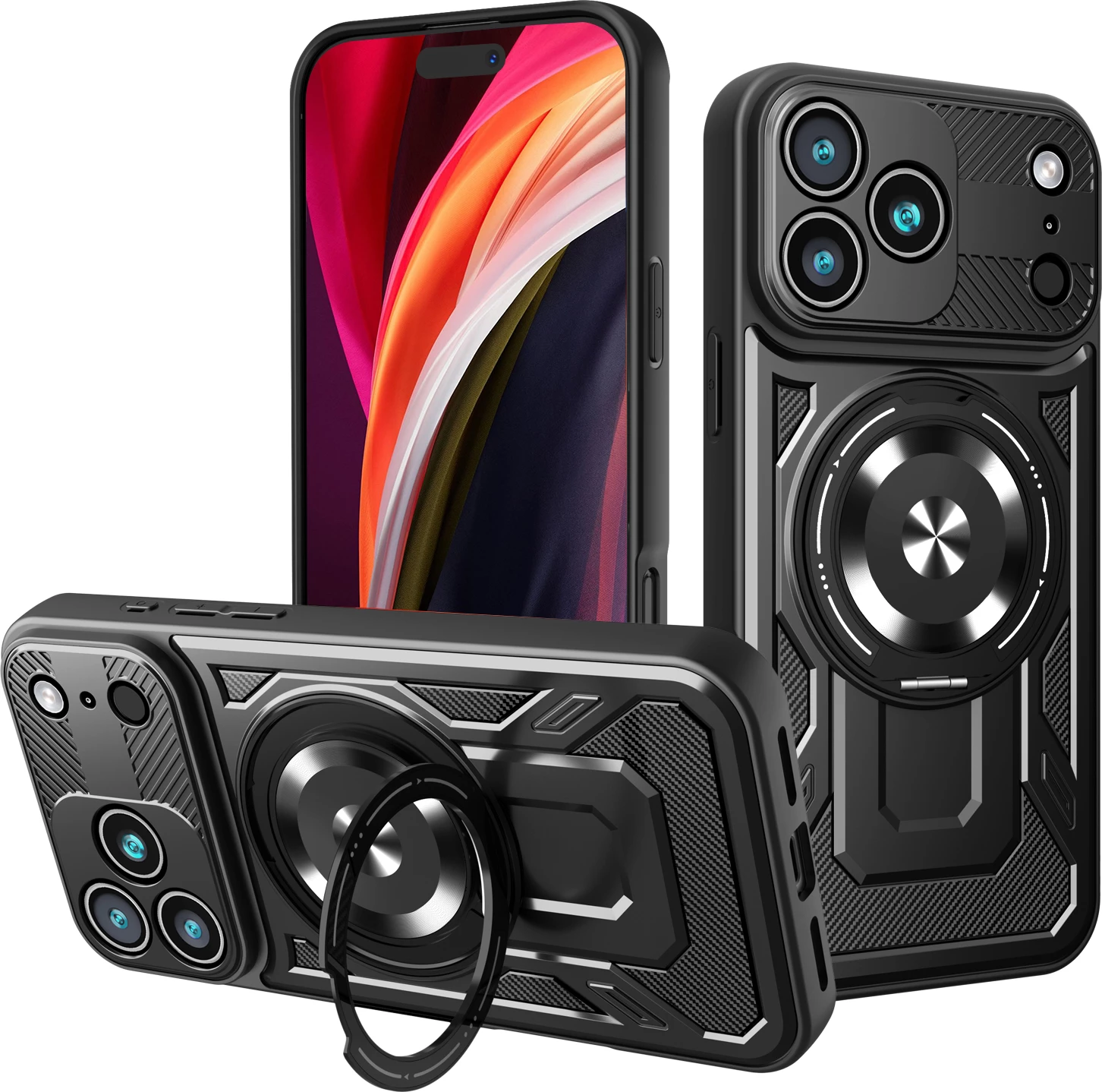 Mbështjellës ONASI 24312 Silicone Armor Ring MagSafe për iPhone 17 Pro Max, i zi