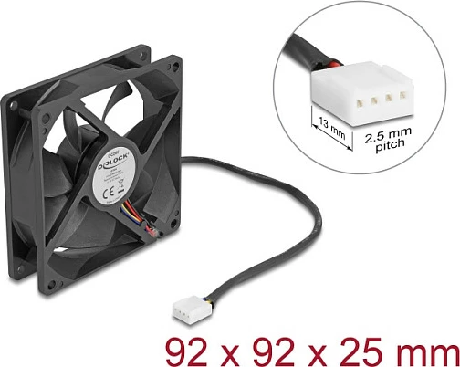 Ventilator për kasë kompjuteri DeLOCK 67302, 92 mm, 24V, 4-pin, i zi