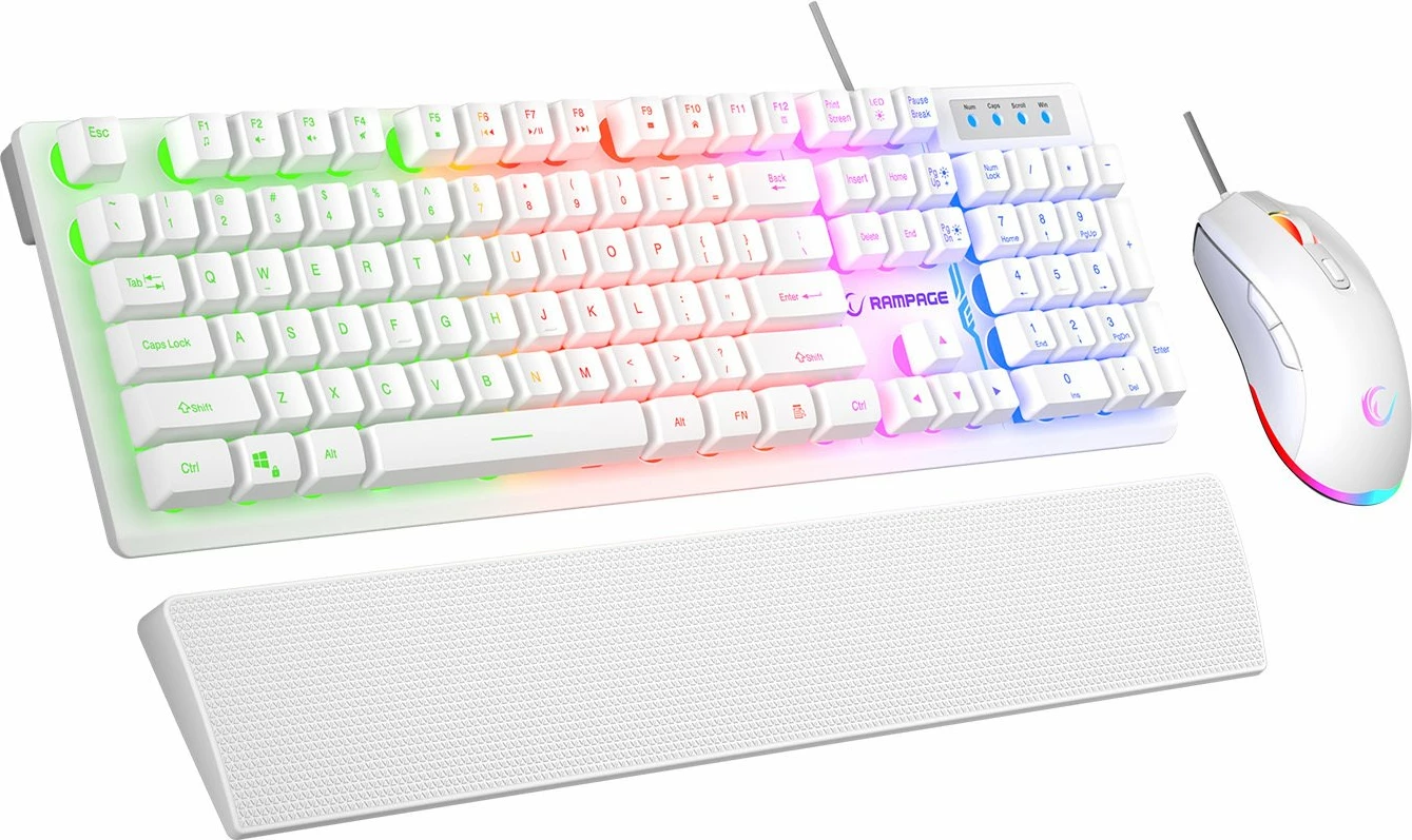 Set gaming tastierë + Maus + Mauspad Rampage Fortuna KM-RX7 V2, 12800 DPI, US layout, i bardhë