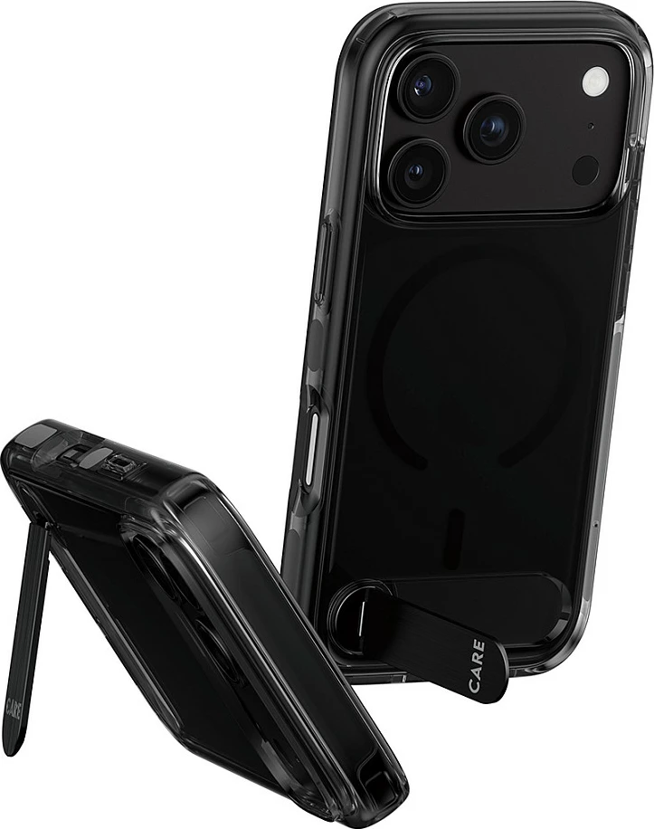 Mbështjellës PanzerGlass CARE Kickstand Case, MagSafe, për iPhone 17 Pro, smokey i zi