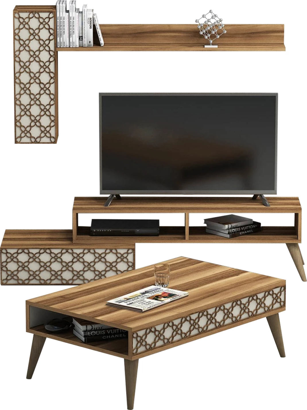 Kompozim për dhomë ndeje FH11850.02, 2 pjesë, melaminë, ngjyrë arre-krem