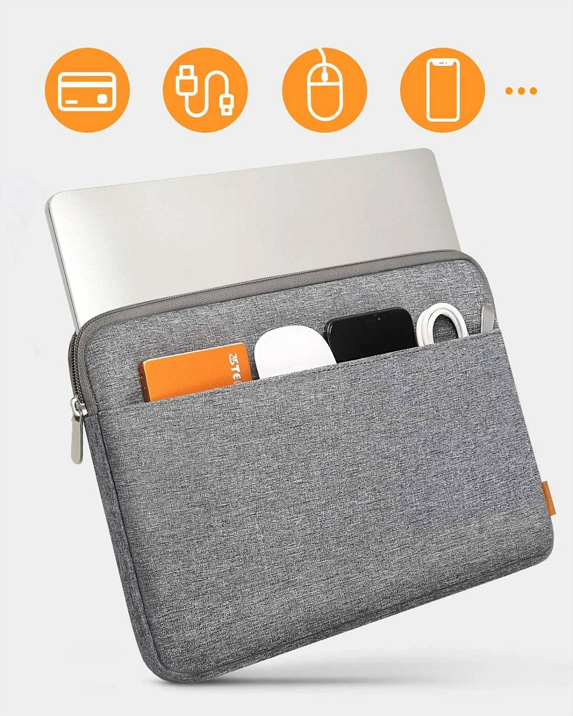 Çantë sleeve për laptop inateck LB01005-13, 13.3", me zinxhir, rezistente ndaj spërkatjeve, Gri