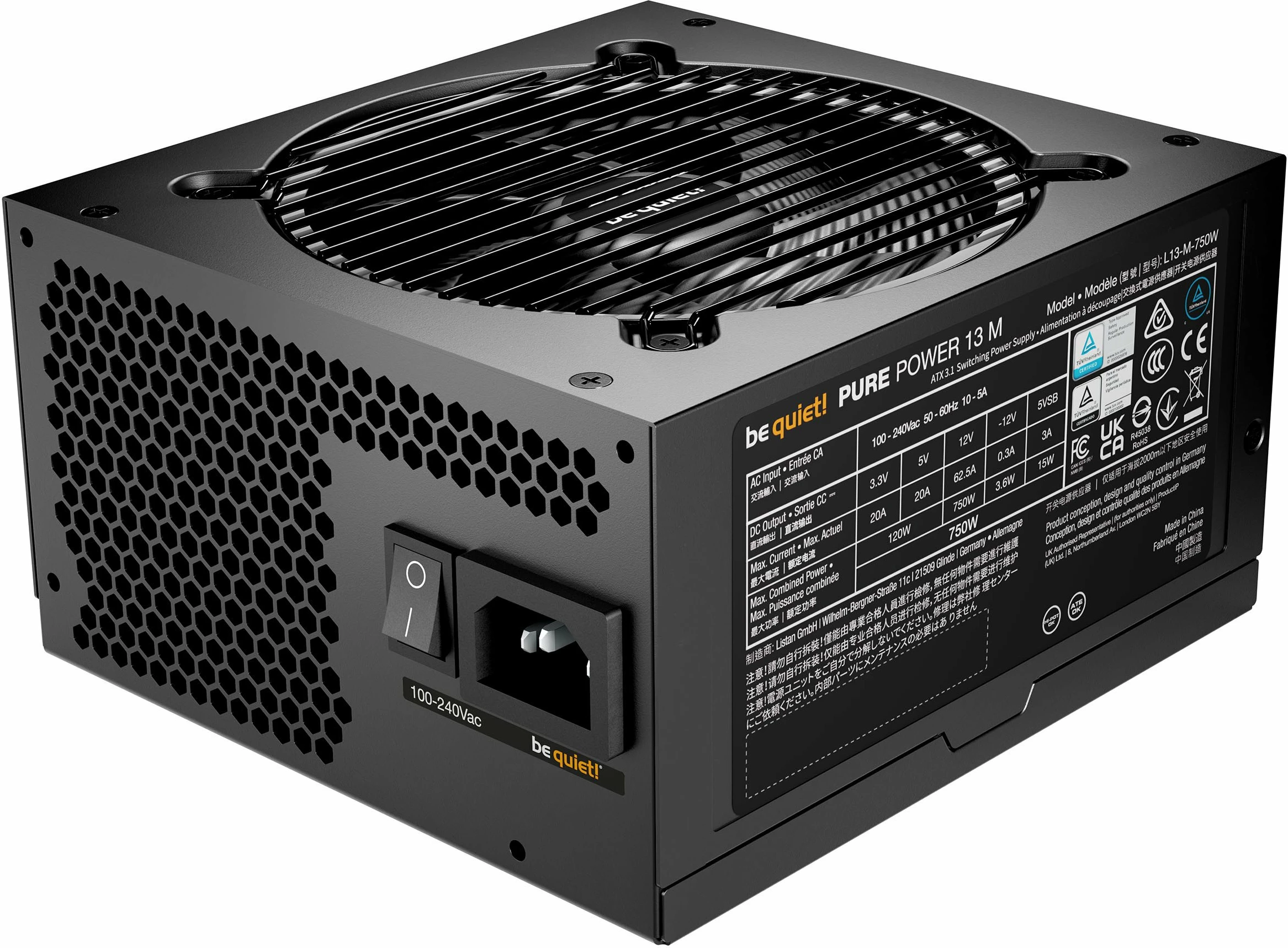 Furnizues rryme PC be quiet! Pure Power 13 M BP026EU 750W 80 Plus Gold, ATX 3.1, modular plotësisht, semi-passive, i zi