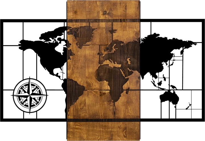 Dekor muri Merzo, dru pishe natyrale, metal i zi, 58x3x85cm