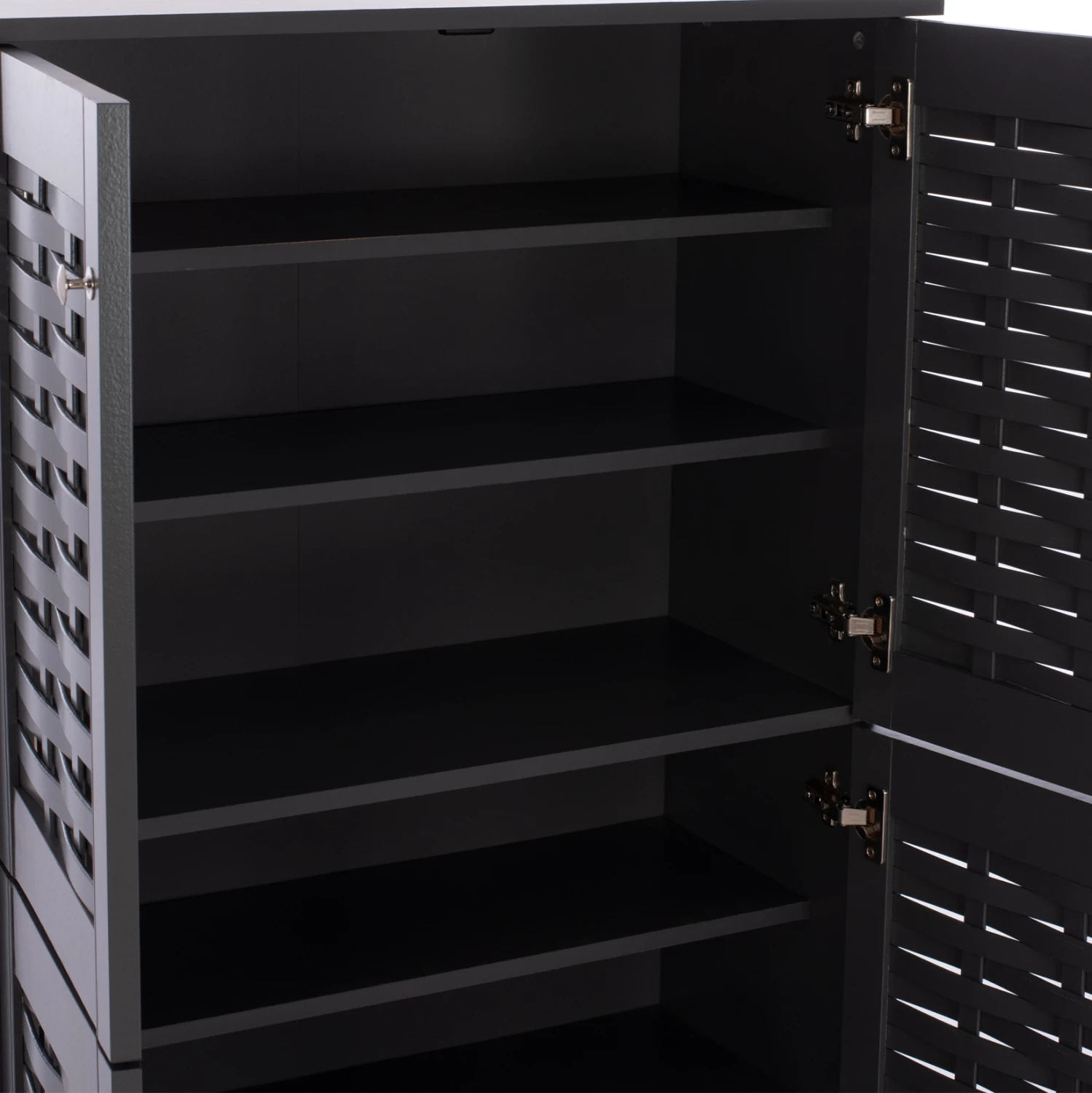 Kabinet këpucësh KABIRA, FH2210.10, 4 dyer, melaminë, ngjyrë gri e errët, 77x34x123H cm