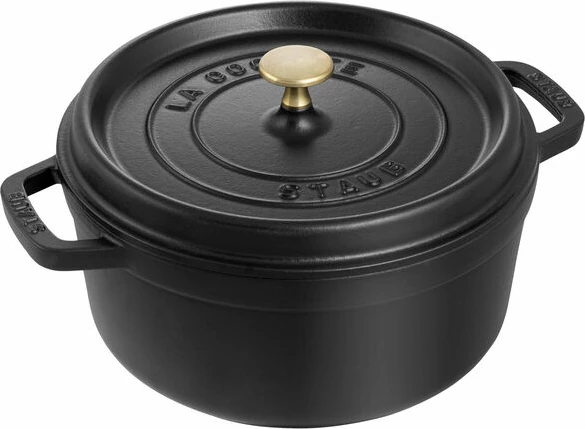 Cocotte STAUB, 24 cm, e rrumbullakët, e zezë, prej gize