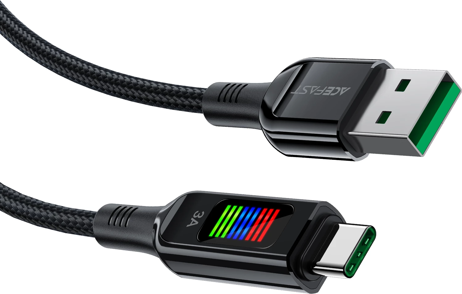 Kabllo Acefast C7-04 USB-A në USB-C, 1.2m, 60W, me ekran, e zezë