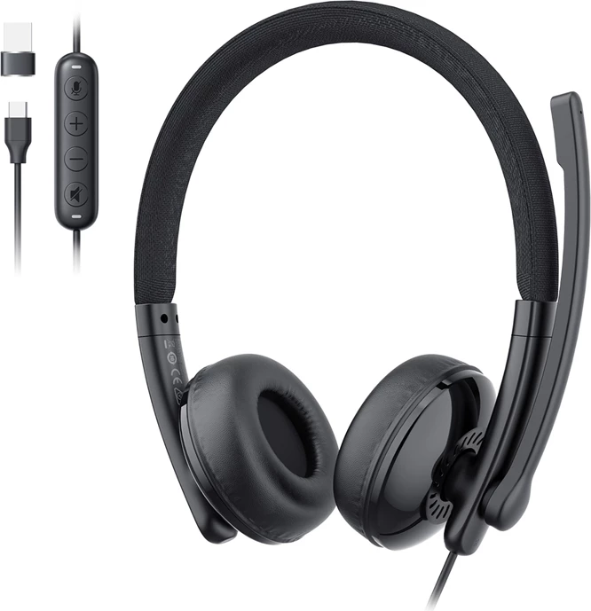Kufje me mikrofon EMEET GeniusCall HS50 (E2008) over-ear, USB-A/USB-C, me adapter USB-C në USB-A, të zeza