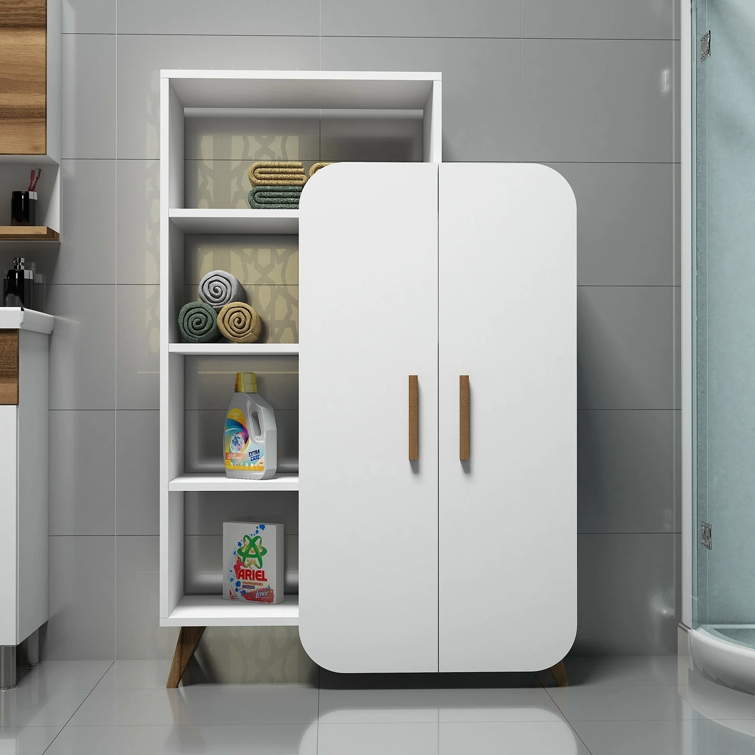Raft librash Hanah Home, formë moderne, ngjyrë e bardhë