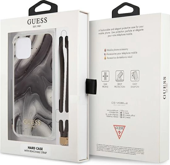 Mbështjellës Guess GUHCP12LKSMAGR për iPhone 12 Pro Max 6.7", Marble Collection, Gri me varëse