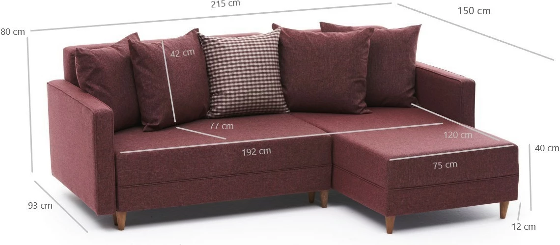 Kënd-sofë krevati Aydam, ngjyrë e kuqe e thellë, kënd i djathtë