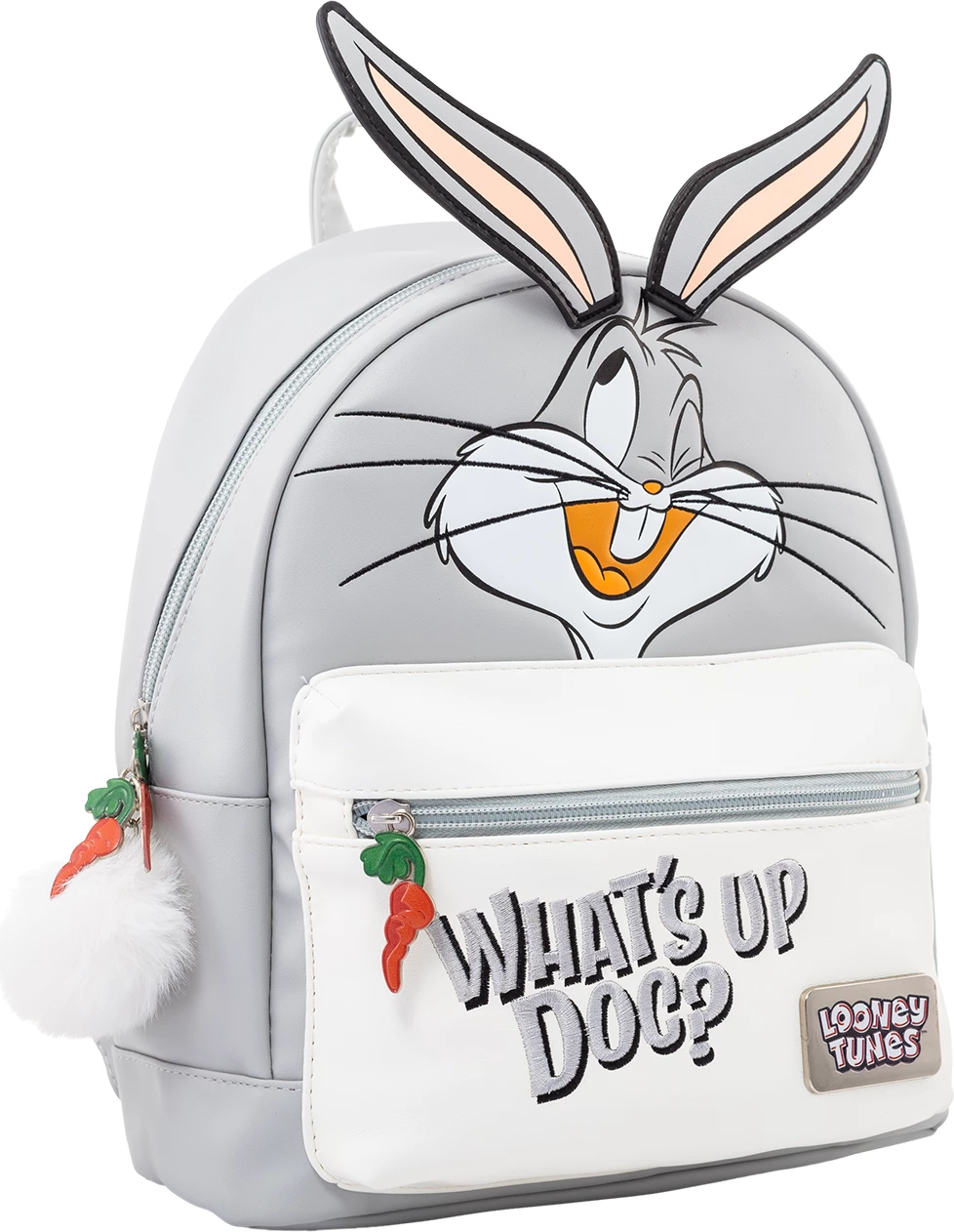 Çantë shpine Pyramid International Looney Tunes Bugs Bunny "What's Up Doc", gri/bardhë, me keychain të heqshme