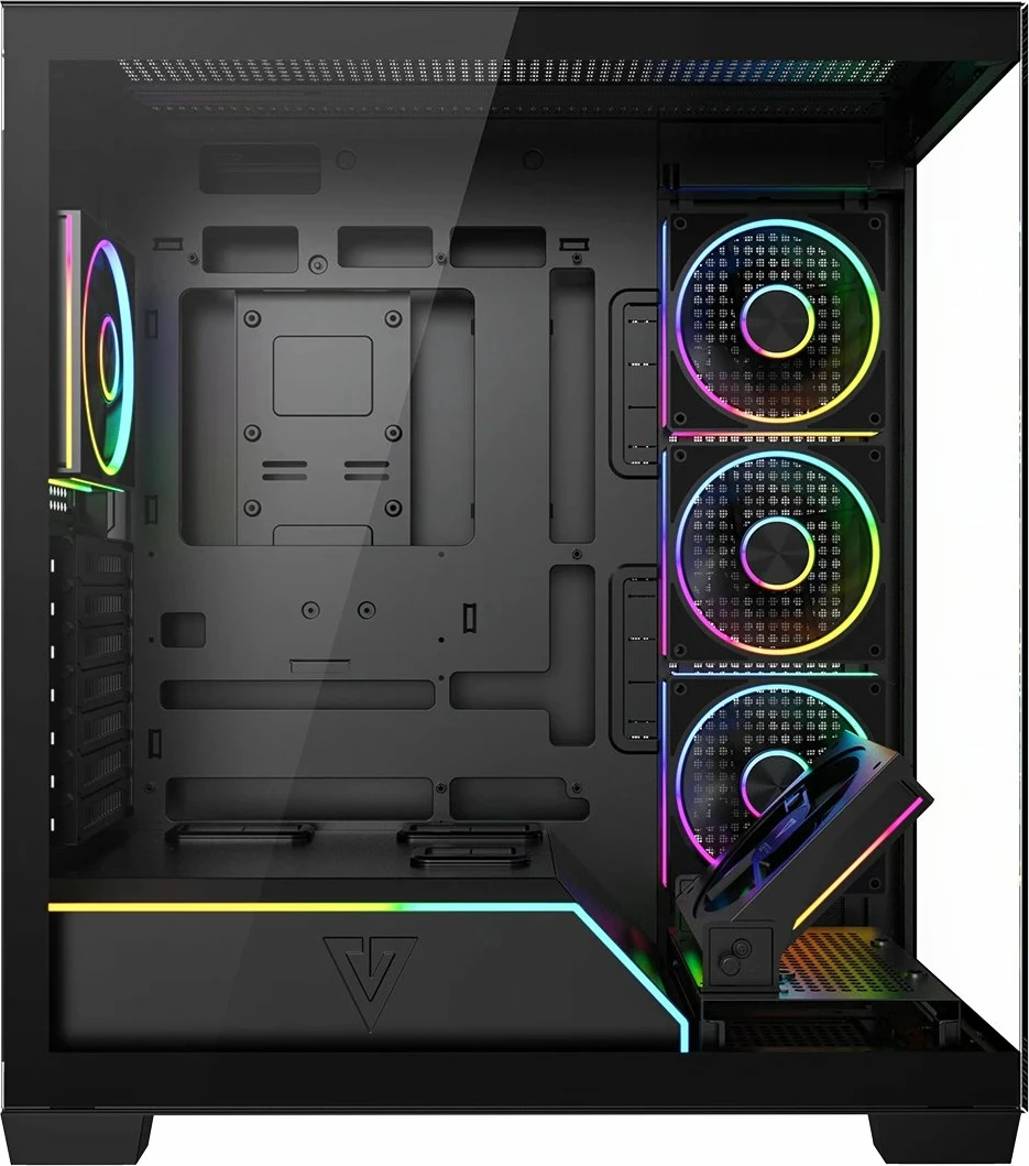 Kasë Modecom Volcano Stellar Plus ARGB AT-STELLAR-PLUS-5F-ARGB-10, ATX Midi Tower, xham i temperuar, USB-C, pa PSU, e zezë