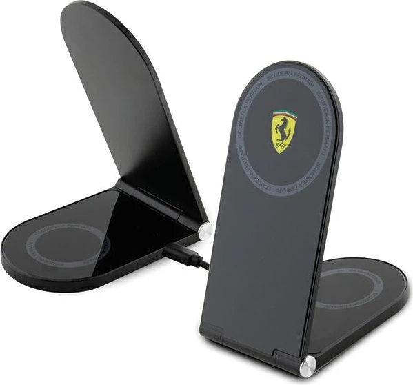 Karikues induktiv 2-në-1 Ferrari Printed Logo MagSafe, 15W, i palosshëm, i zi