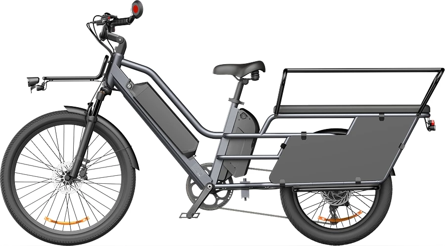 biçikletë elektrike kargo ADO Oasis 261T, motor 250W, bateri dyfishe 48V 13.5Ah + 48V 9Ah, deri 180 km, gri, me dorezë gazi