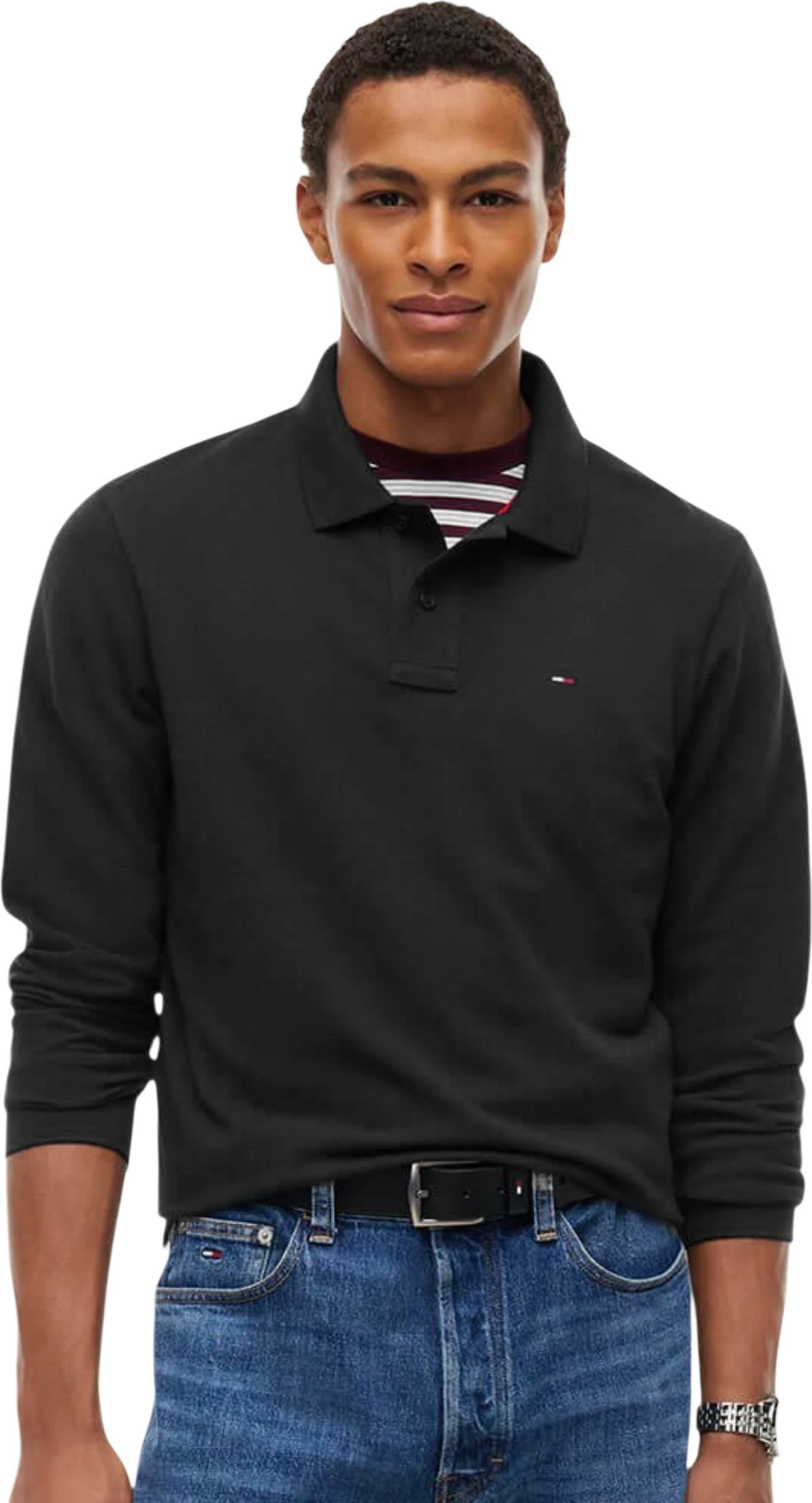 Maicë polo me mëngë të gjata Tommy Hilfiger Jeans DM0DM23630, për meshkuj, e zezë