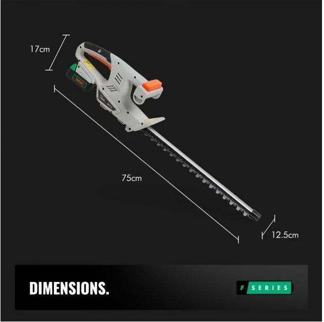 Prerëse shkurresh pa kabllo VonHaus F-Series 12V MAX 2.0Ah, teh 45 cm, prerje 14 mm, me bateri dhe karikues, gri/portokalli