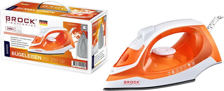 Hekur me avull Brock BSI 2012 OR 2400W, shollë qeramike, rezervuar 280 ml, portokalli/bardhë