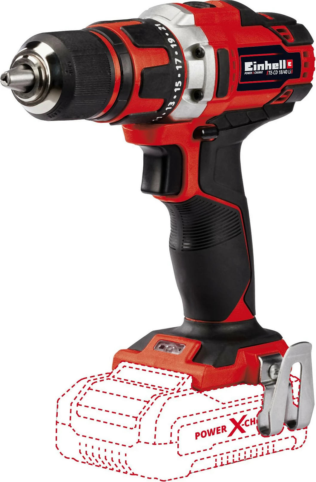 Trapan me bateri Einhell TE-CD 18/40 Li-Solo, 18V, 40 Nm, 13 mm, kuqe/zi