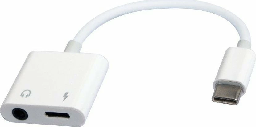 Adapter USB Gembird A-CM-3.5FP-01 USB-C në Jack 3.5mm + USB-C, i bardhë