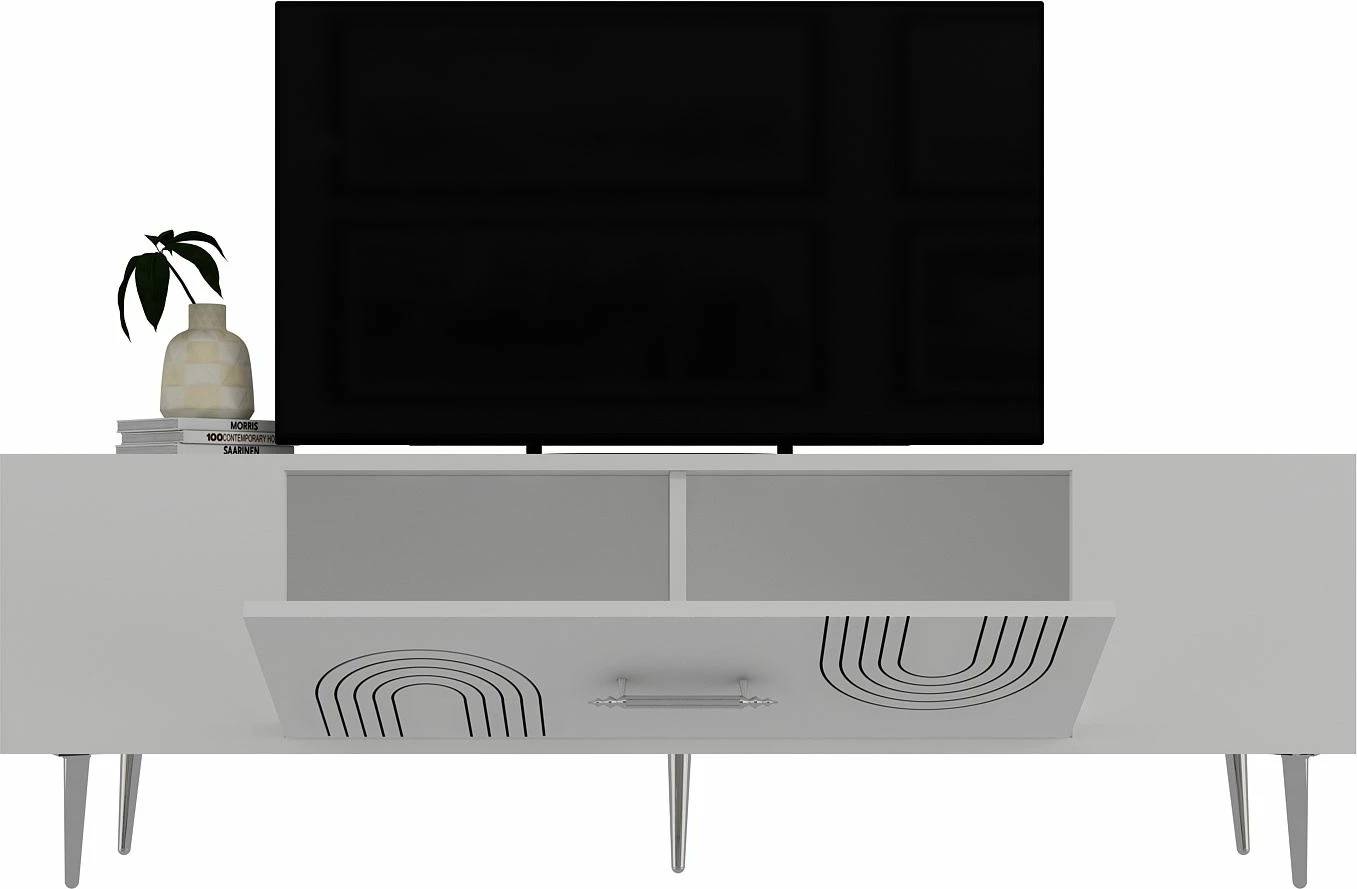 Komodë TV Skye Decor, e bardhë, argjend