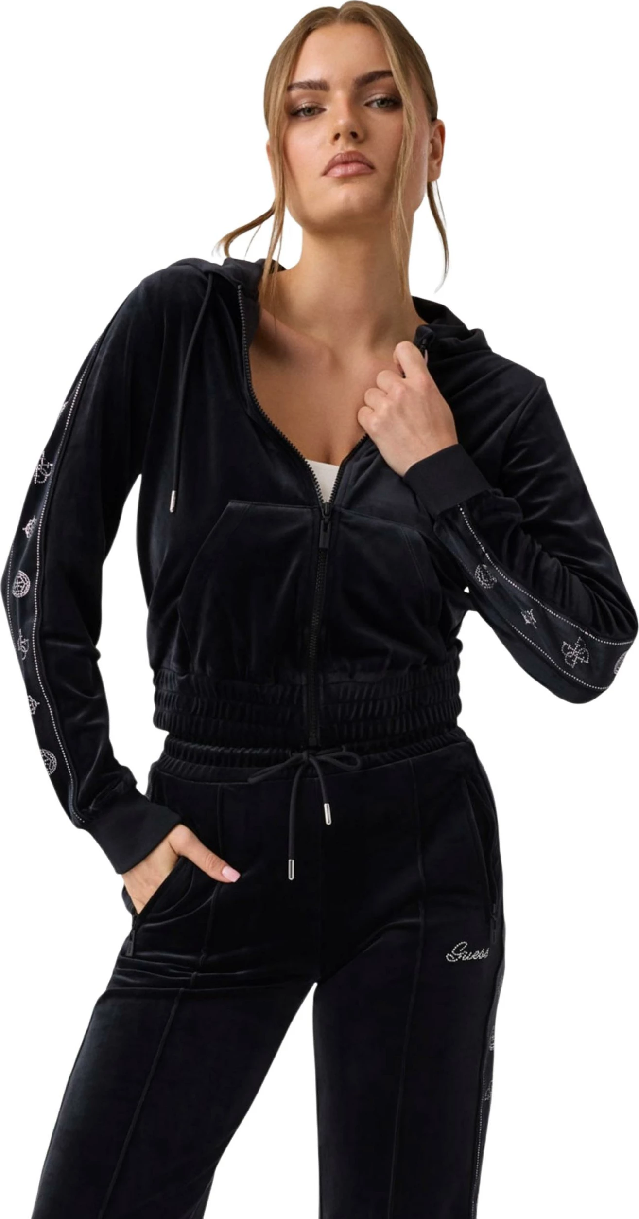 Duks me kapuç me zinxhir për femra Guess Active Amalia V6BQ07 K6301, i zi