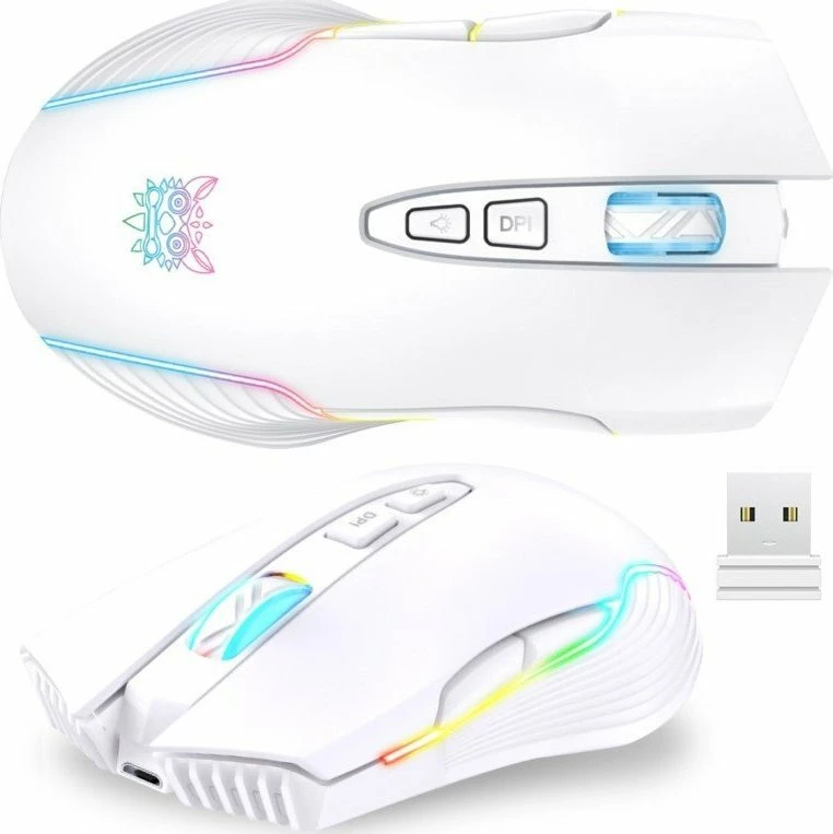 Maus wireless gaming Onikuma CW905 RGB 2.4GHz 7 butona 3600 DPI, i bardhë, me dongle USB + kabllo karikimi