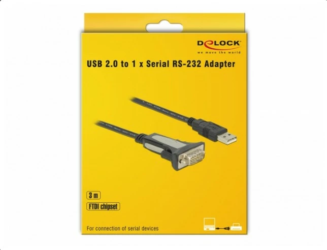 Kabëll USB në serial DeLOCK 65962, 3m, Type-A në DB-9, zi