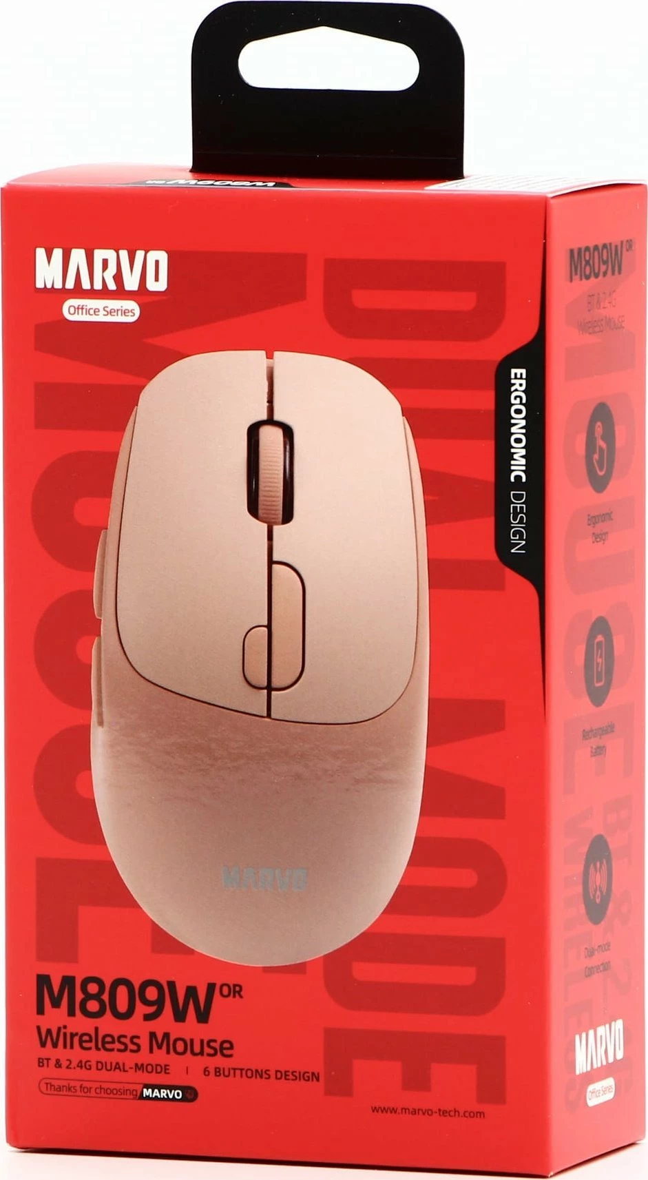 Maus wireless Marvo M809W 1600 DPI, Bluetooth/USB, bezhë