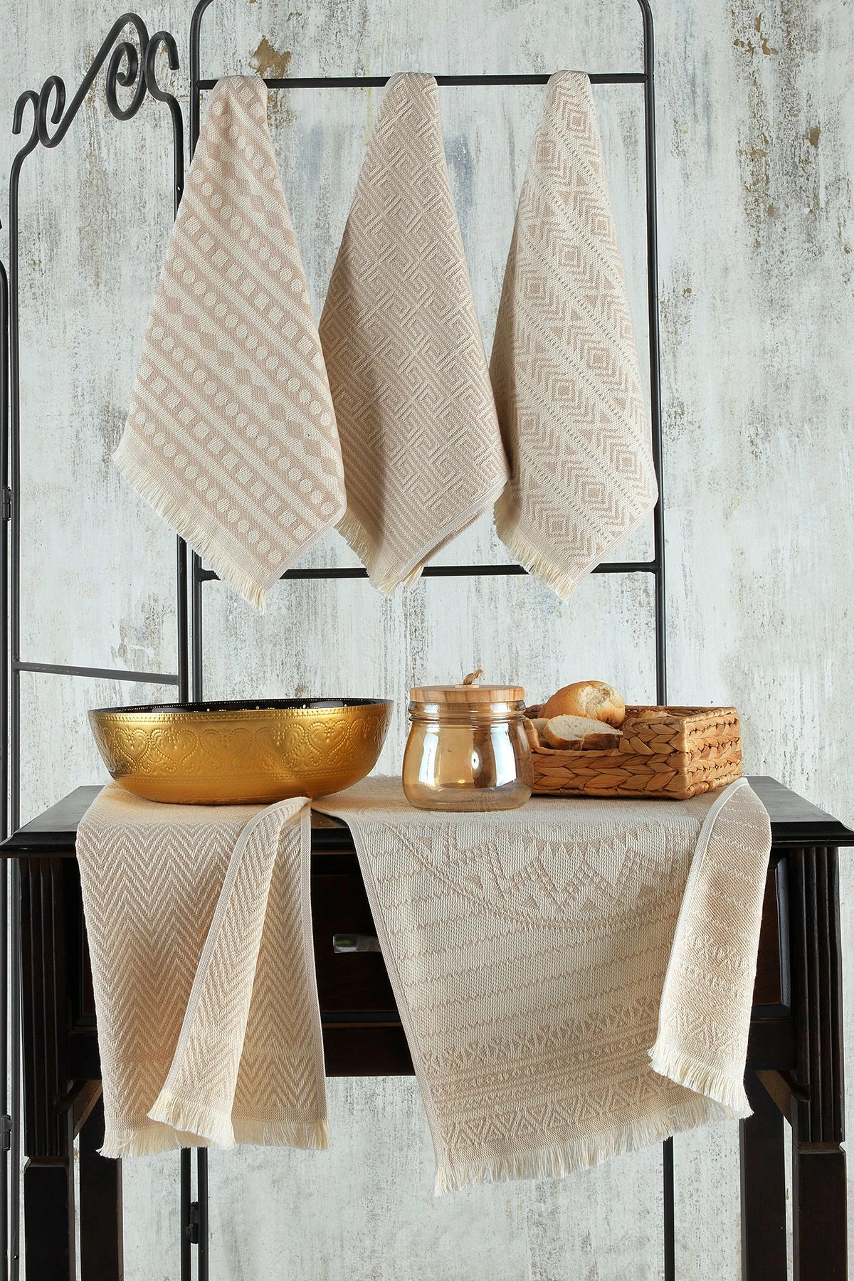 Set peshqirësh për larje (5 copë), Mijölnir, Maya, bezhë