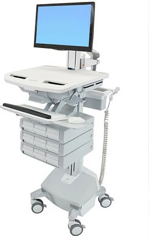 Karrocë multimediale Ergotron StyleView, për monitor deri 24", me bateri/karikues dhe 9 sirtarë, alumin/gri/bardhë