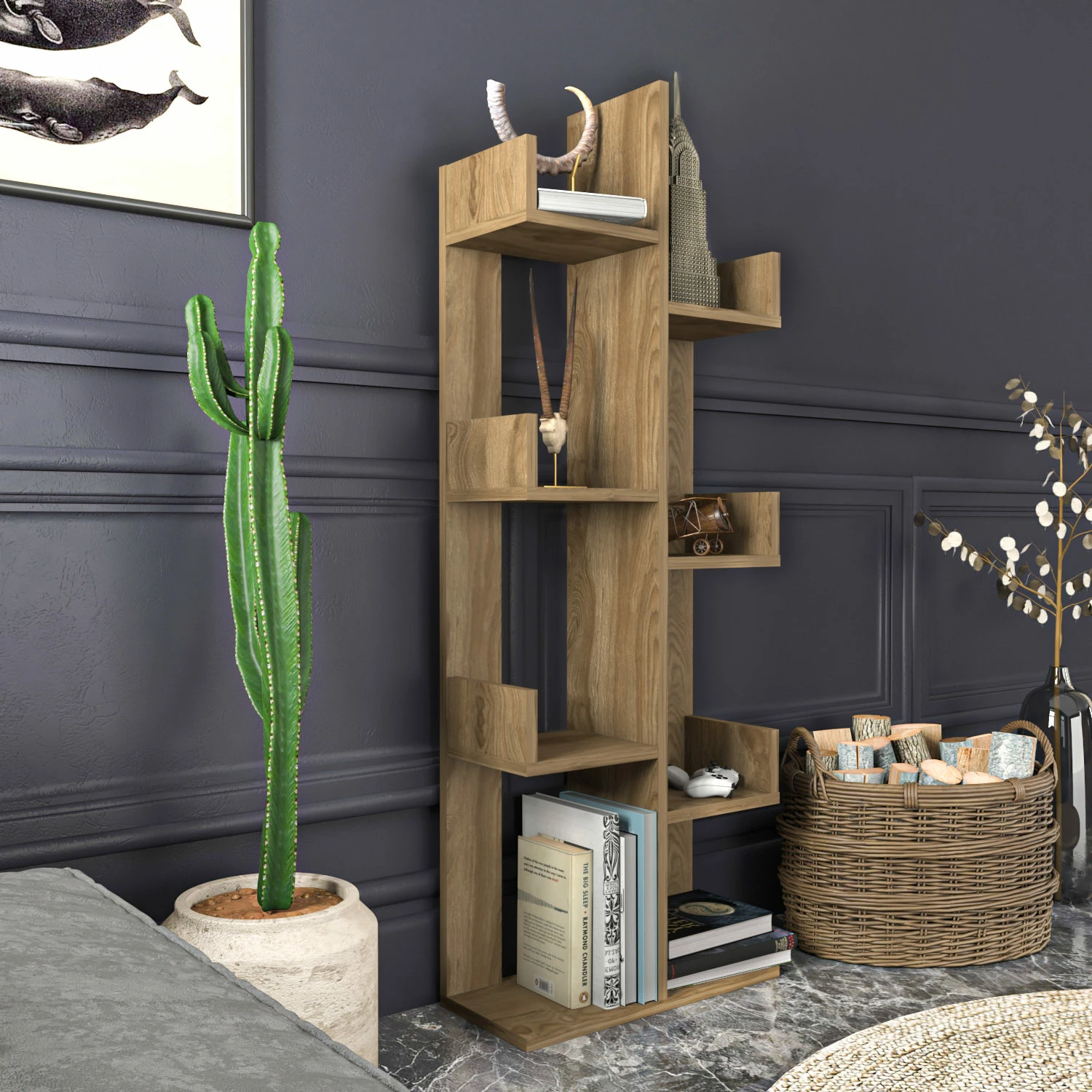 Raft librash Skye Decor, ngjyrë lisi Oud Oak, Luisa