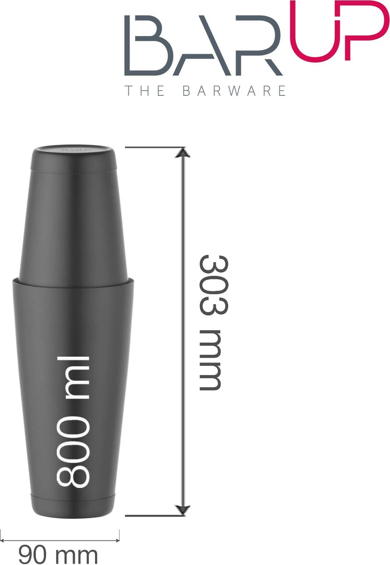 Shaker Boston tin-on-tin, Bar Up, 0.8L Ø90mm, çelik inox me veshje pluhuri, set 2 gota, e zezë