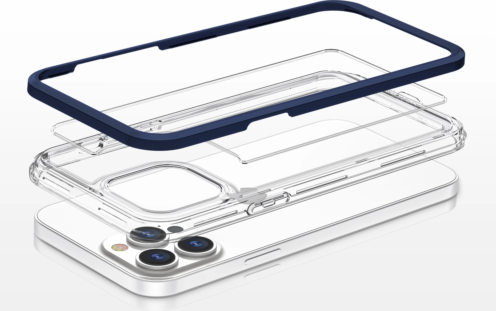 Mbështjellës Hurtel Hybrid Armor Clear 3in1 për iPhone 13 Pro, kornizë kaltër, transparent