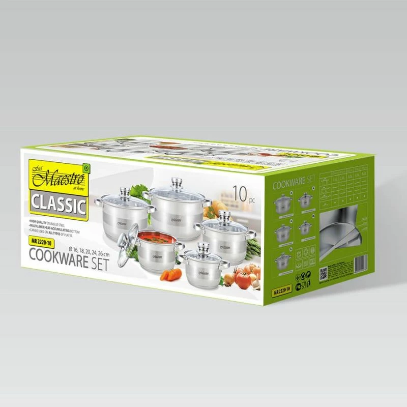 Set tenxhere MAESTRO MR-2220-10, 10 copë, inox