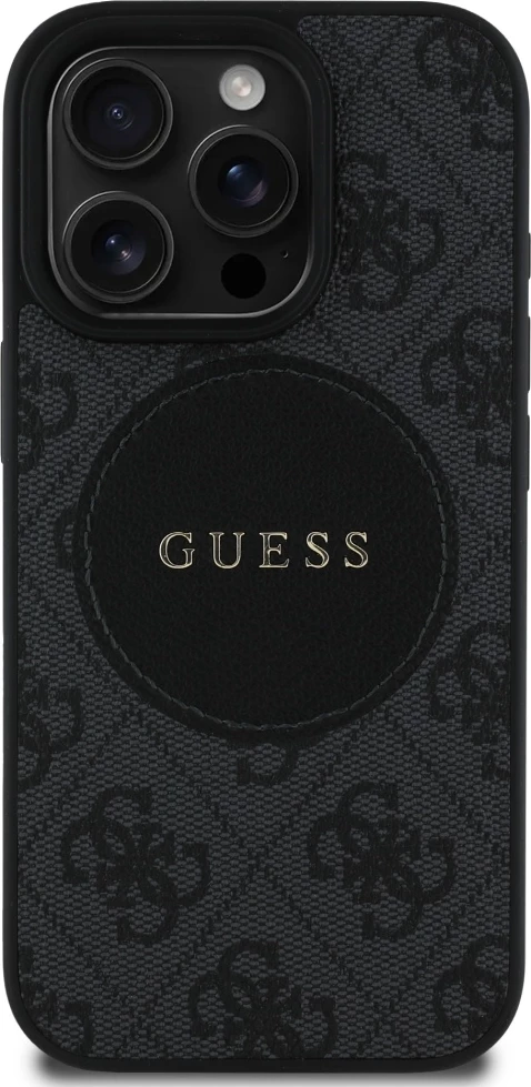 Mbështjellës Guess 4G Circle Classic Logo MagSafe për iPhone 16 Pro, i zi