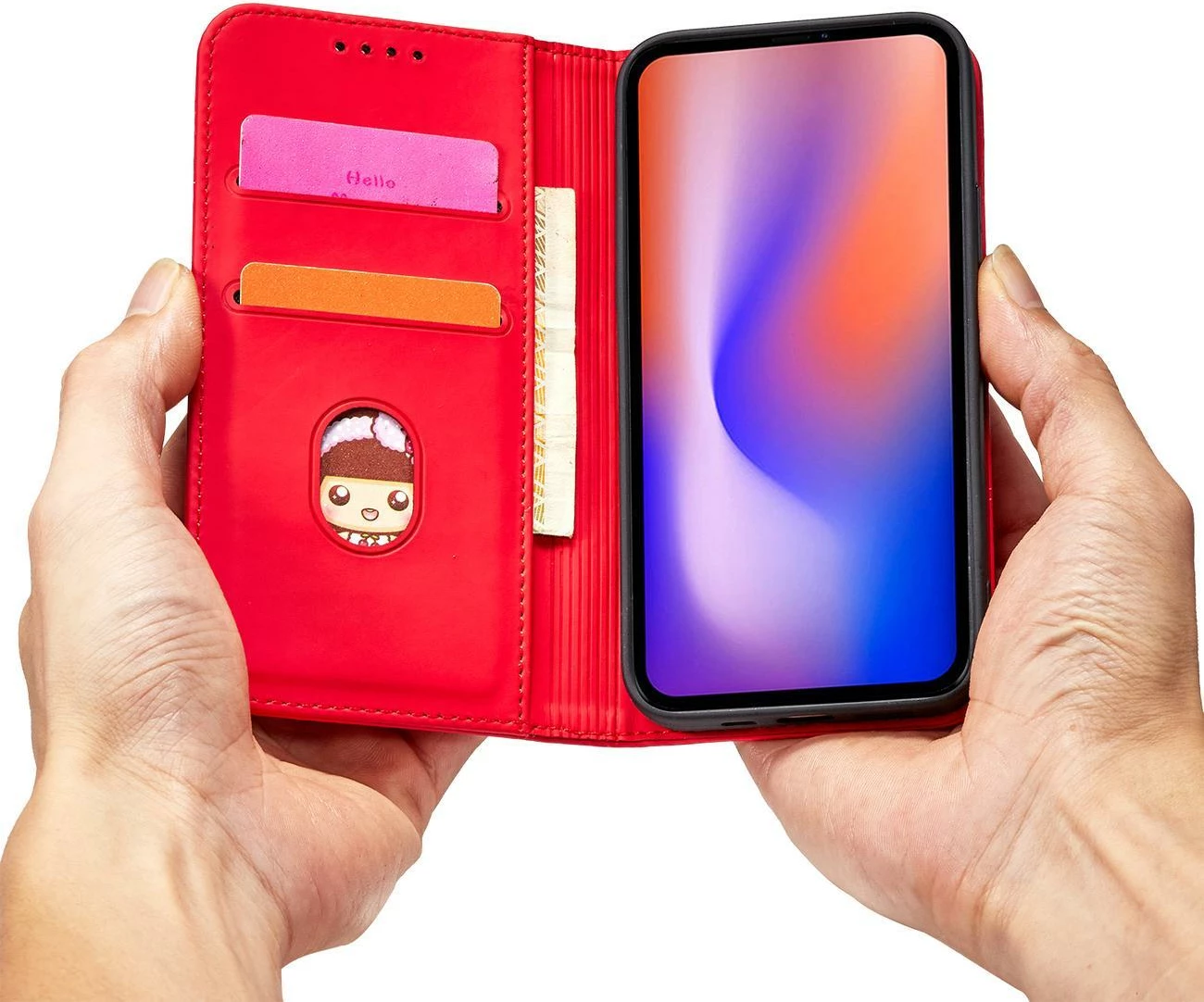 Mbështjellës Hurtel Magnet Card Case për iPhone 12 Pro, me portofol dhe qëndrim, Kuq